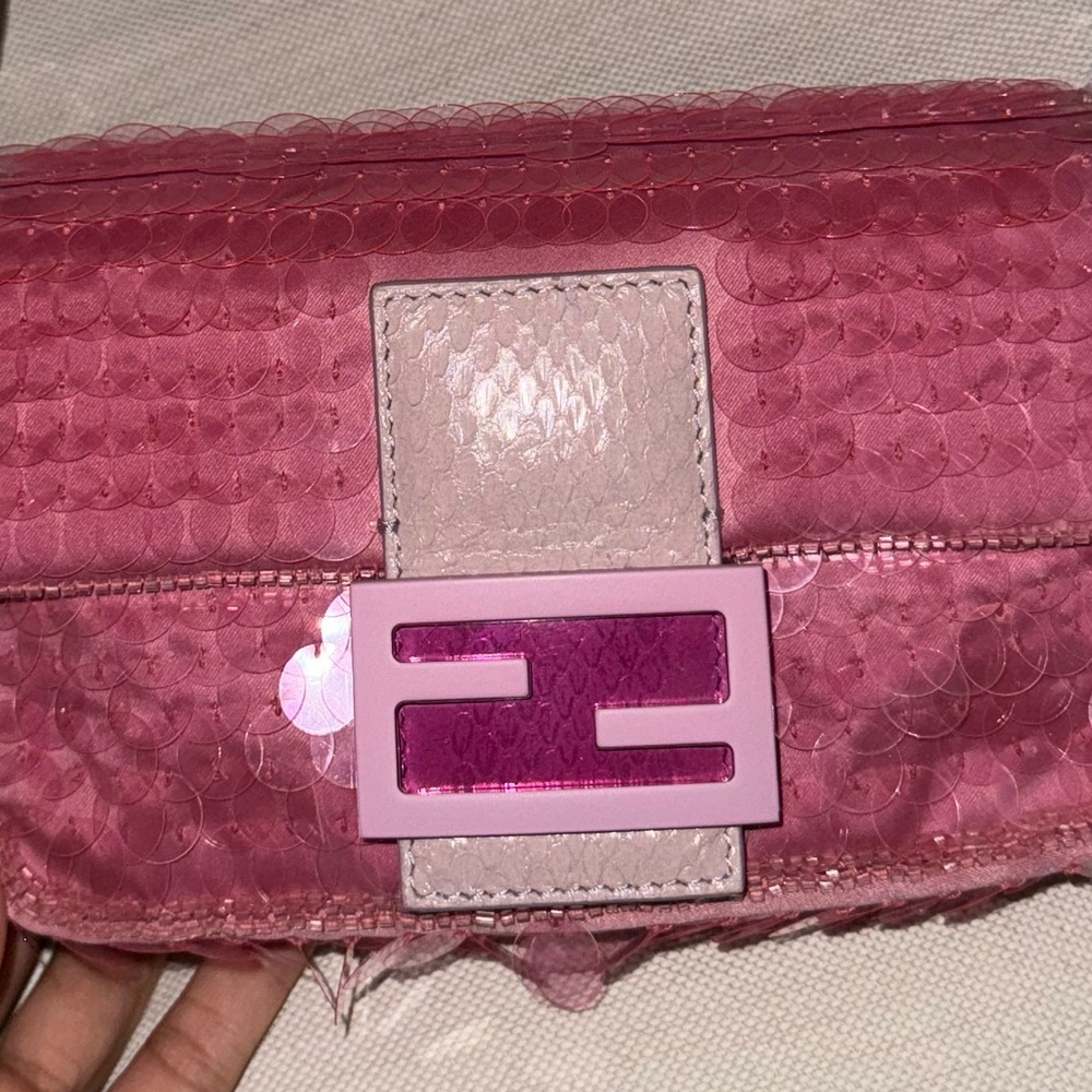 Sold! RARE Fendi Baguette 1997 Bag Sequin Embellished Satin with Snakeskin Mini - Picture 3 of 9